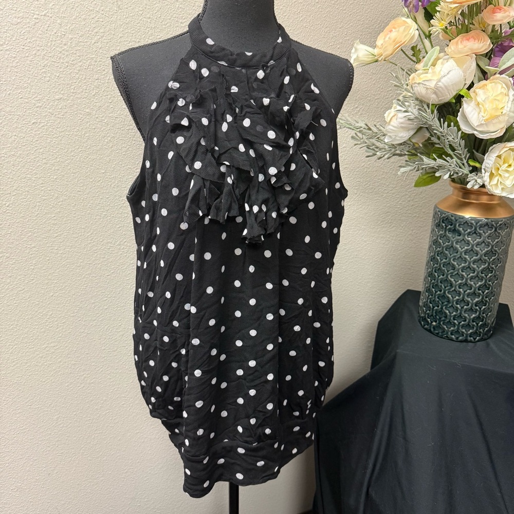 Lane Bryant Black Polka Dot Ruffle Halter Sleeveless Top 22/24 Plus Size